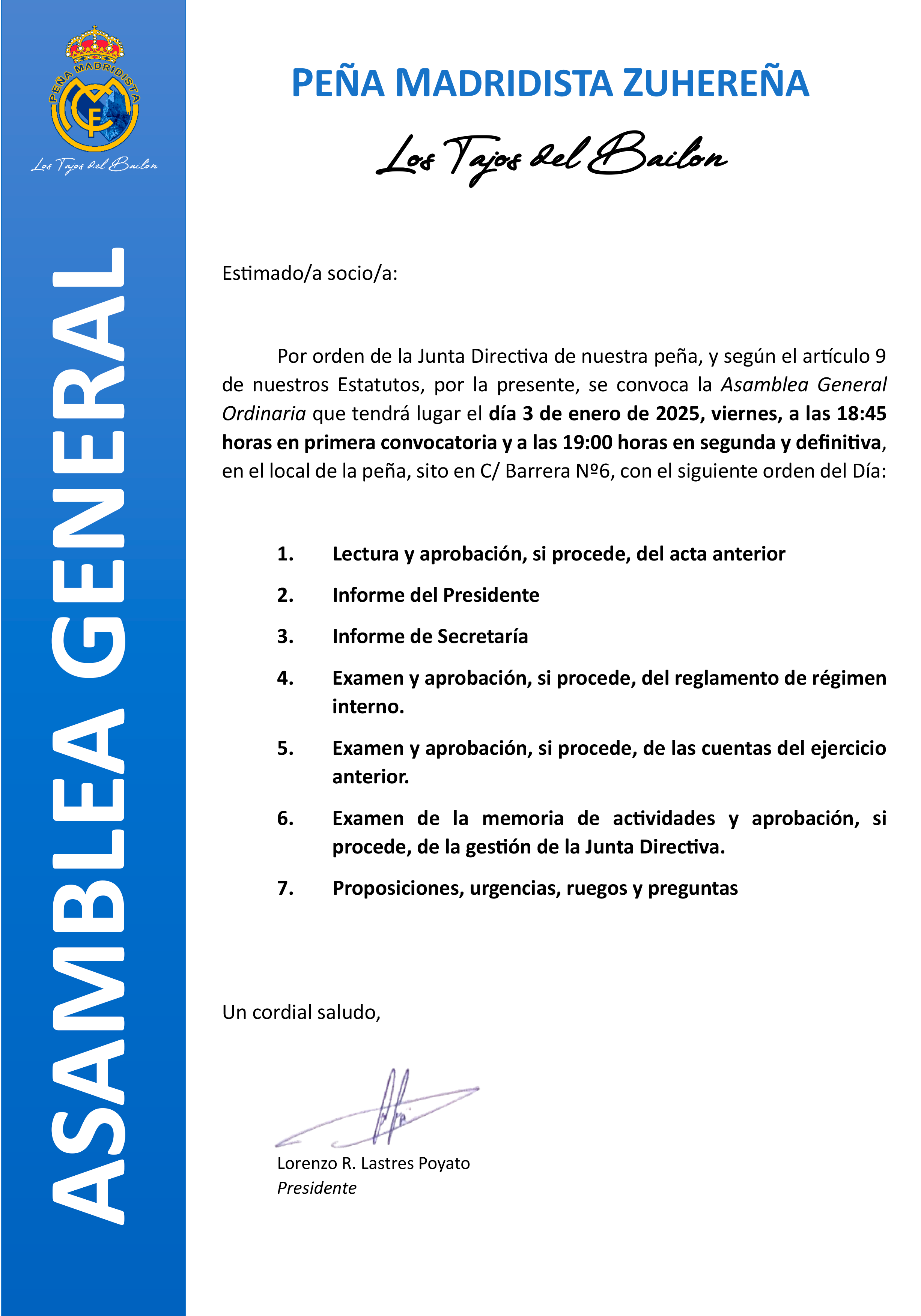 Convocatoria Asamblea General Ordinaria